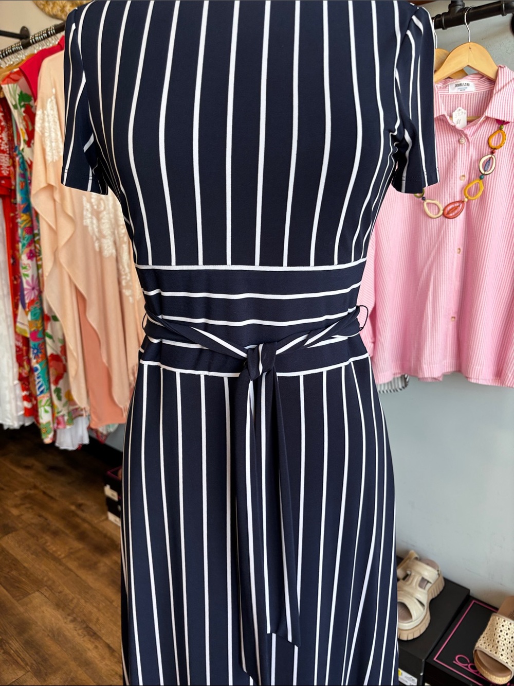 Lauren Ralph Lauren Navy Stripe Midi Dress - Picture 5 of 8